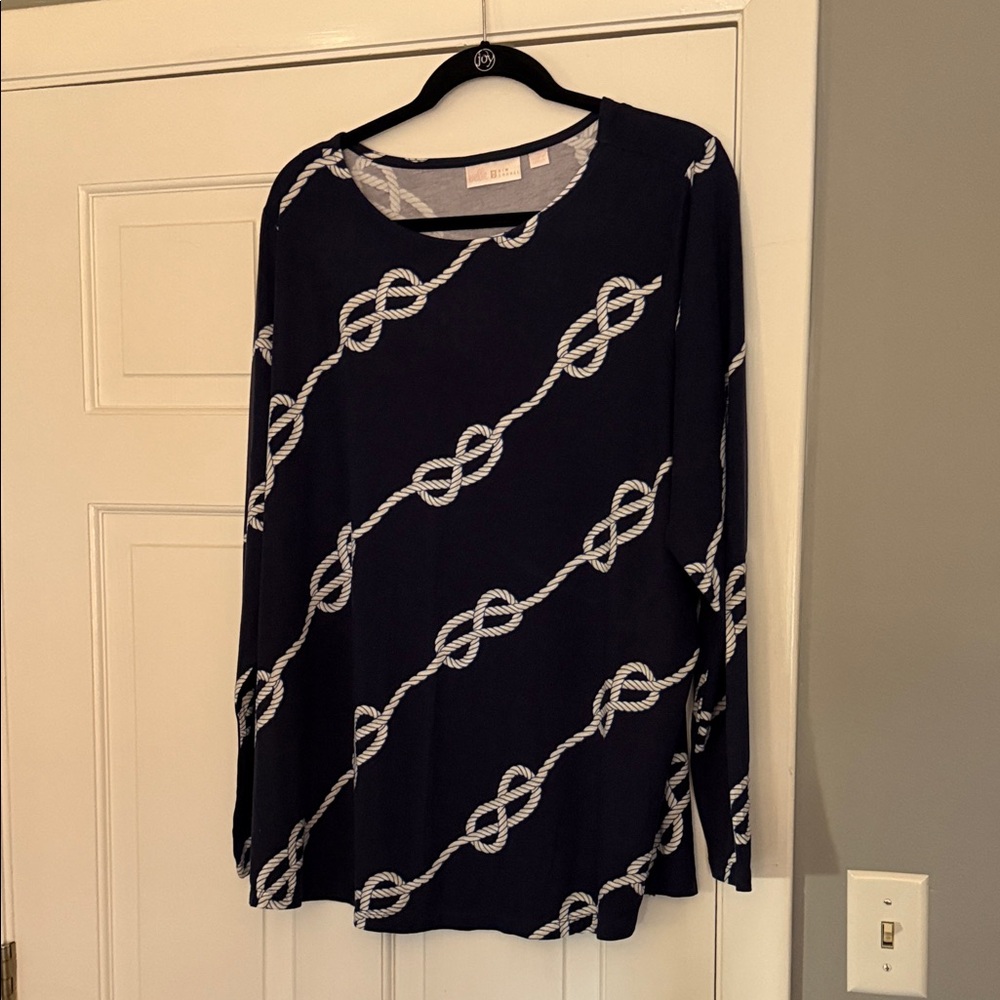 Belle by Kim Gravel Navy Long Sleeve Tee with White Rope Print
